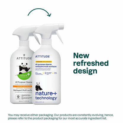 ATTITUDE All Purpose Cleaner Spray, EWG Verified, Vegan, Made with 94% Plant-Based Ingredients, Streak-Free for Kitchen, Bathroom, Glass & More, Citrus Zest Scent, 27.1 Fl Oz Nirvana Guru