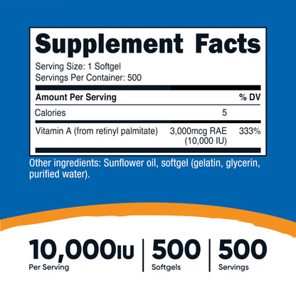 Nutricost Vitamin A 10,000 IU, 500 Softgel Capsules Nirvana Guru