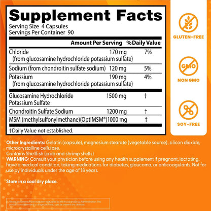 Doctor's Best Glucosamine Chondroitin Msm with OptiMSM Capsules, Joint Support Supplement Supports Healthy Joint Structure, Function & Comfort, Non-GMO, Gluten Free, Soy Free, 360 Count - Nirvana Guru
