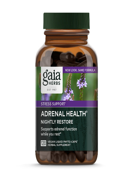 Gaia Herbs Adrenal Health Nightly Restore - Herbal Supplement with Ashwagandha, Magnolia Bark, Cordyceps, Lemon Balm & More - 120 Vegan Liquid Phyto-Capsules (60 Servings) - Nirvana Guru