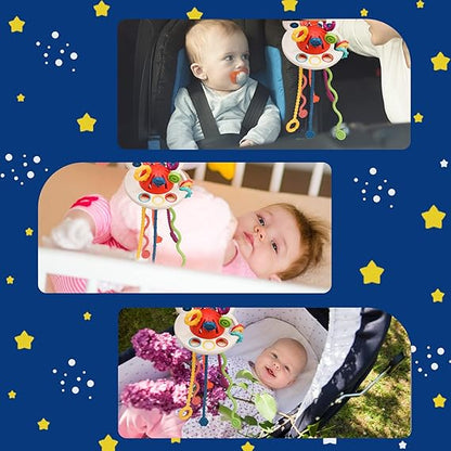 Montessori Toys, Silicone Pull String Activitys, Developmental Pulling Baby Sensory Toy, Car Seat Airplane Travel Toddler Boy &Girl Infant Birthday Gifts nirvanaguru