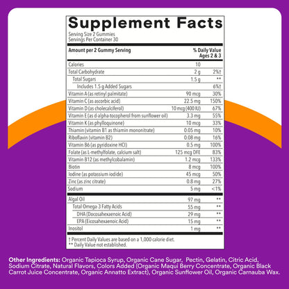 SmartyPants Toddler Multivitamin Gummies - Improved Formula: Omega 3 (DHA/EPA), Vitamins D3, C, Vitamin B12, B6, A, K & Zinc, Biotin, Gluten Free, Three Fruit Flavors, 60 Count (30 Day Supply) Nirvana Guru