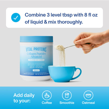 Vital Proteins Collagen Peptides Powder Advanced with Hyaluronic Acid & Vitamin C, Collagen Supplements, Unflavored, 13 Servings - Nirvana Guru