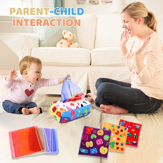 Baby Toys 6 to 12 Months - Tissue Box Toy Montessori for Babies 6-12 Months, Soft Stuffed High Contrast Crinkle Infant Sensory Toys, Boys&Girls Kids Early Learning Gifts nirvanaguru