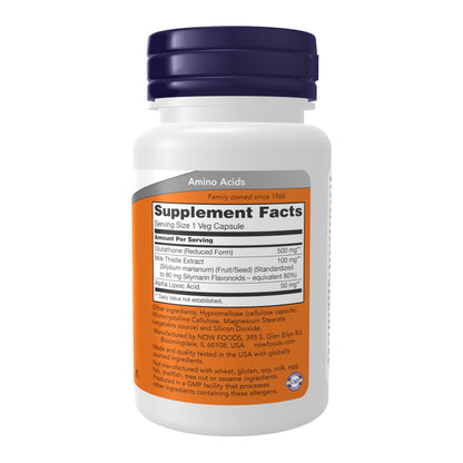 NOW Foods Supplements, Glutathione 500 mg, With Milk Thistle Extract & Alpha Lipoic Acid, Free Radical Neutralizer*, 60 Veg Capsules - Nirvana Guru