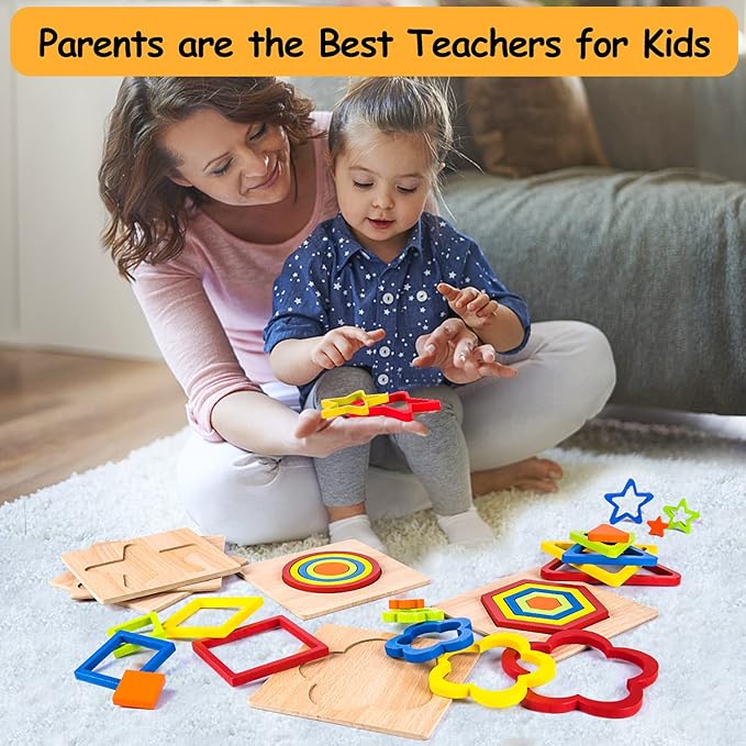 Toddler Puzzles Montessori Toy Wooden Shape Sorting Puzzle Sensory Toy Toddler Activities Preschool Learning Educational Autistic Developmental 1 2 3 Year Old Girl Boy 1-3 Dementia Game Easter Gift nirvanaguru