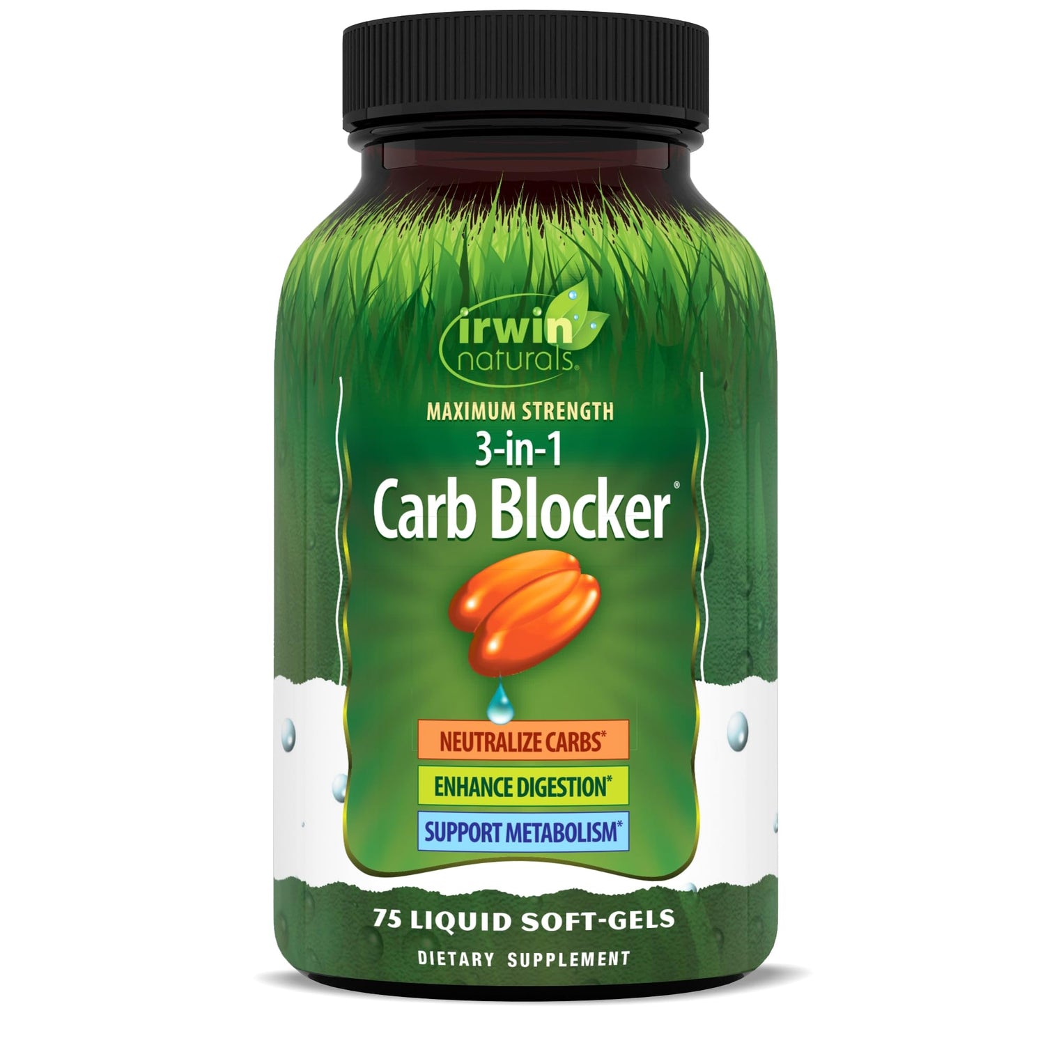 Irwin Naturals Maximum Strength 3-in-1 Carb Blocker - Neutralize Carbohydrates and Support Metabolism - 150 Liquid Softgels - Nirvana Guru