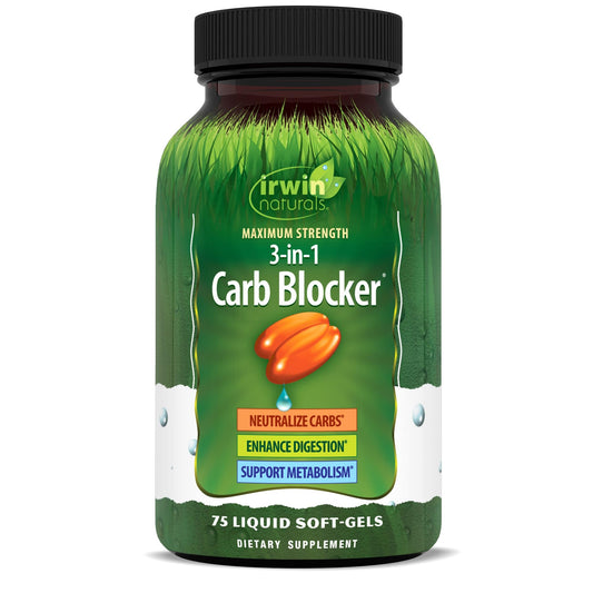 Irwin Naturals Maximum Strength 3-in-1 Carb Blocker - Neutralize Carbohydrates and Support Metabolism - 150 Liquid Softgels - Nirvana Guru