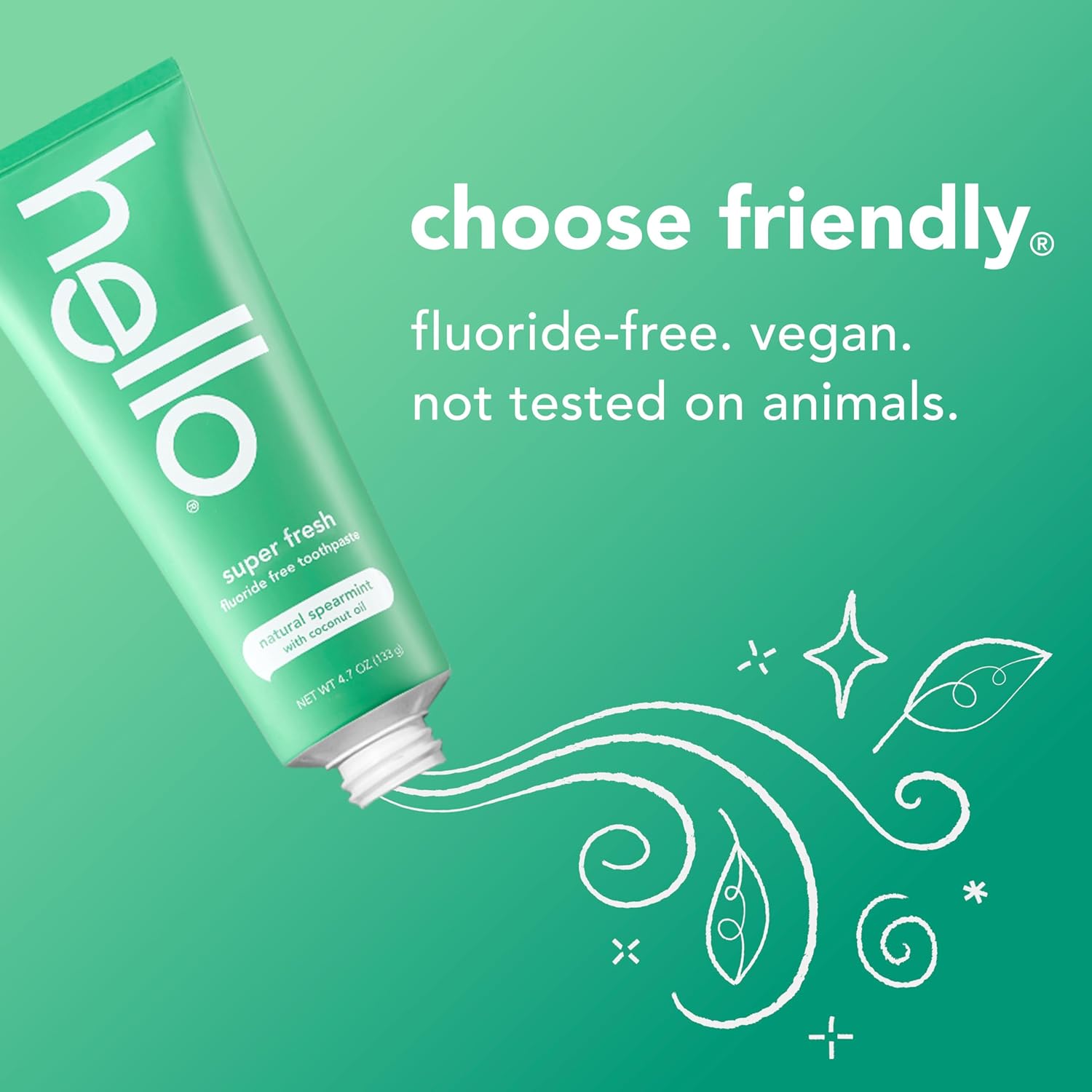 hello Super Fresh Fluoride Free Toothpaste, Toothpaste for Bad Breath, Helps Remove Surface Stains, Natural Spearmint, 3 Pack, 4.7 Oz Tubes Nirvana Guru