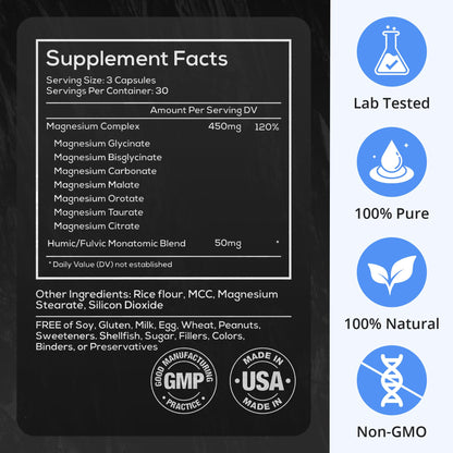 Wild Foods Magnesium Complex Supplement with 7X Forms, 90 Capsules | High Absorption, Full Spectrum, Easy Digestion | 500mg Glycinate, Bisglycinate, Malate, Orotate, Citrate, Taurate Nirvana Guru