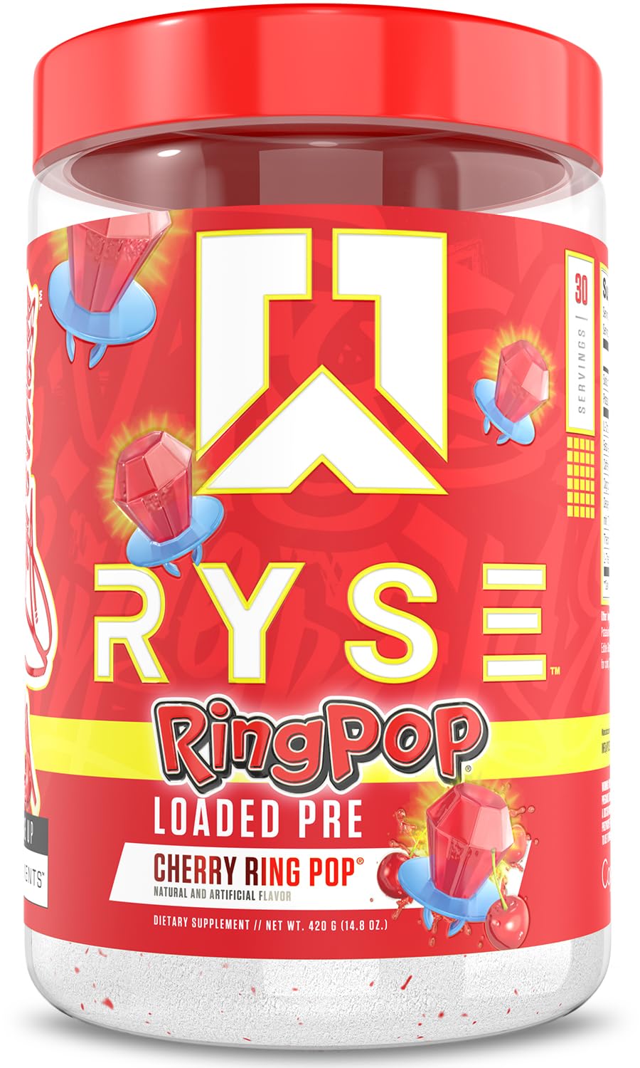 RYSE Loaded Pre Workout Powder - Ring Pop Cherry - Daily Pre-Workout for Men & Women with 325mg Caffeine, Beta Alanine, and Citrulline for Pump, Focus, and Energy - 30 Servings Nirvana Guru