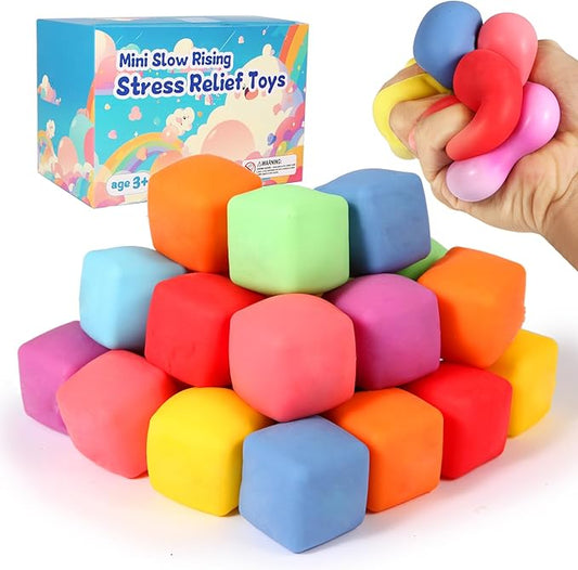 24 Pack Slow Rising Stress Cube , Dough Stress Balls Soft Fidget Squishy Toys for Anxiety Relief, Pull Stretch Classroom Prize Party Favors Toys for Kids nirvanaguru