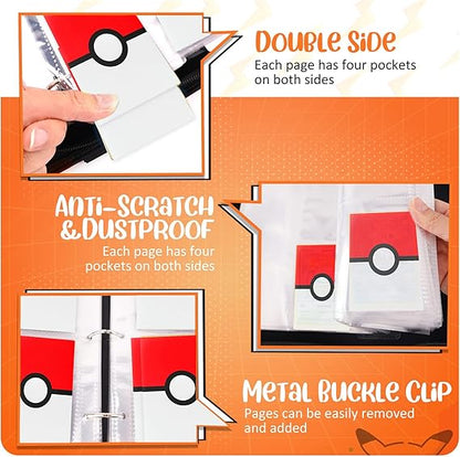 Card Binder 4 Pocket, Trading Card Holder Fits 400 Cards With 50 Removable Sleeves, Portable Collection Card Ablum, Game Card Case book With Zipper for Gift, Red nirvanaguru
