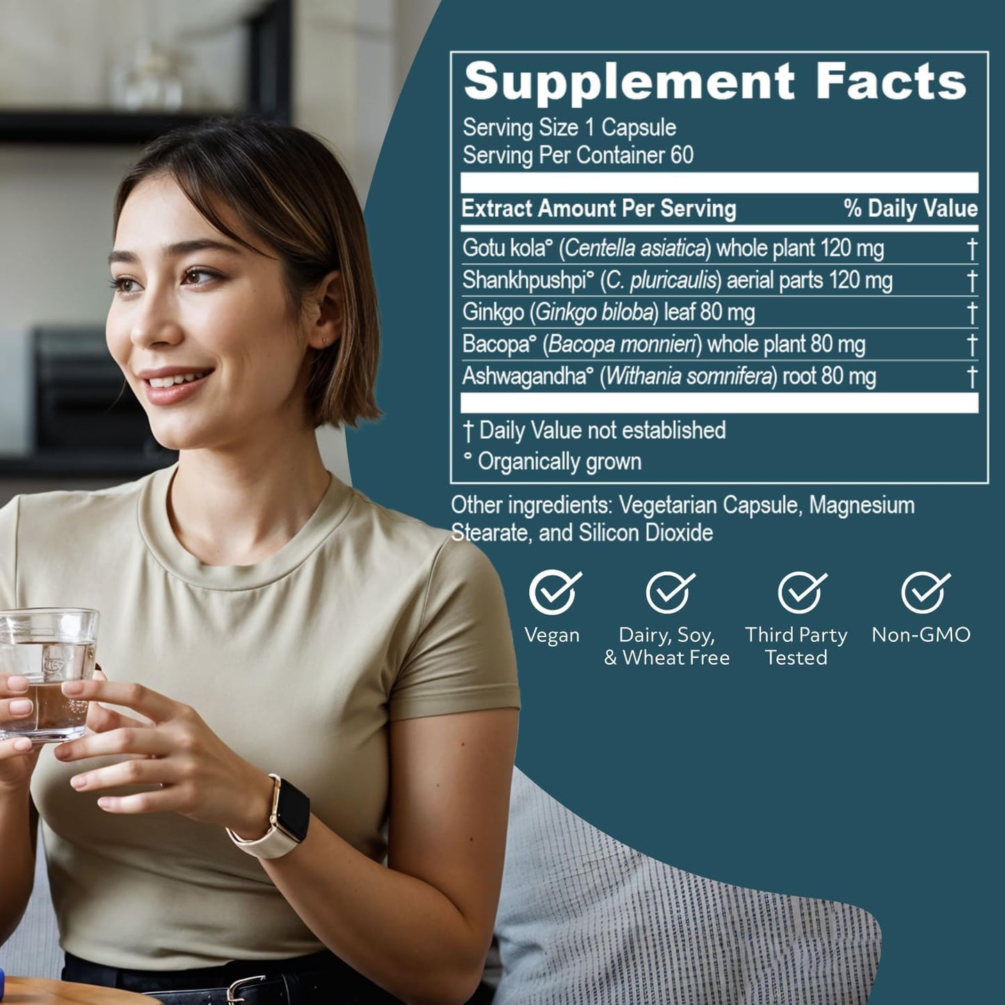 ruved Memoren, All-Natural Ayurvedic Focus and Memory Support with Ginkgo Biloba, Gotu Kola and Bacopa, Brain Health and Stress Care Supplement for Adults, 60 Vegetarian Capsules Nirvana Guru