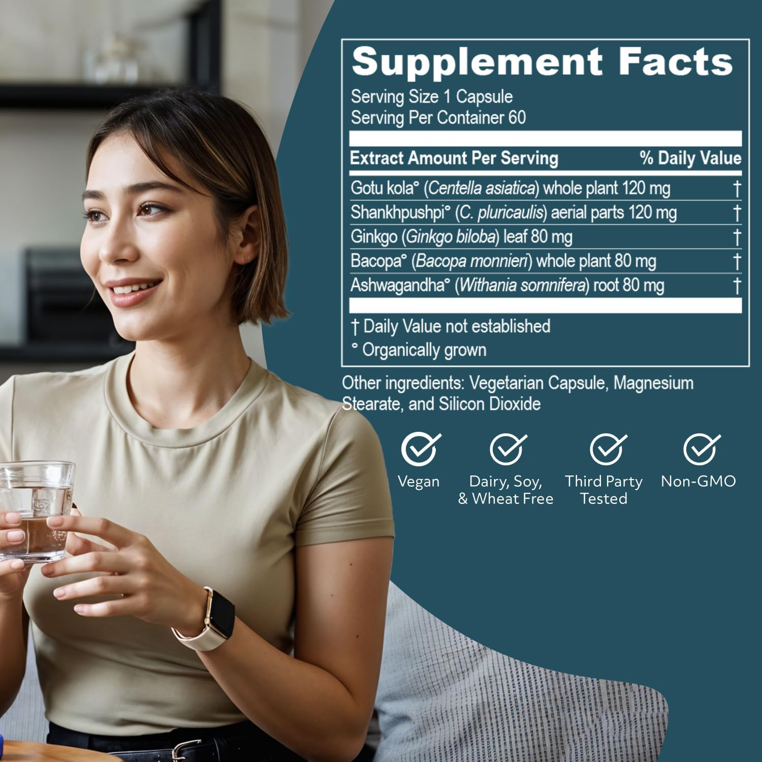 ruved Memoren, All-Natural Ayurvedic Focus and Memory Support with Ginkgo Biloba, Gotu Kola and Bacopa, Brain Health and Stress Care Supplement for Adults, 60 Vegetarian Capsules Nirvana Guru