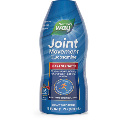 Nature's Way Joint Movement Glucosamine Fast Absorbing Liquid, Ultra Strength, Supports Healthy Bones*, Chondroitin, and MSM with Vitamin D3, Berry Flavored, 16 Fl Oz (Packaging May Vary) - Nirvana Guru