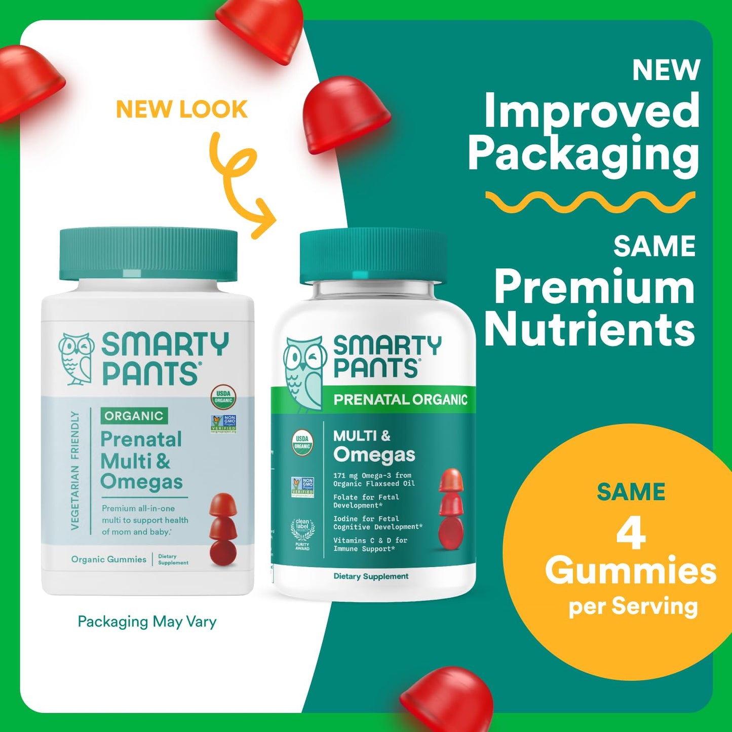 SmartyPants Prenatal Vitamins for Women, Sugar Free Multivitamin Gummies: Methylfolate, Omega 3 (ALA) Vitamin D3, C, Vitamin B12, B6, A, K & Zinc, Inositol, Erythritol Free, 60 Count (20 Day Supply) Nirvana Guru