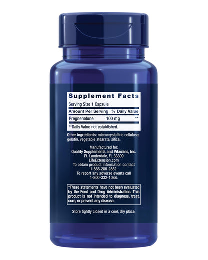 Life Extension Pregnenolone - Hormone Balance Supplement for Healthy Hormone Levels, 100 mg - Hormone Balance, Memory, Focus, Cognitive Health - Gluten-Free, Non-GMO, 100 Capsules - Nirvana Guru