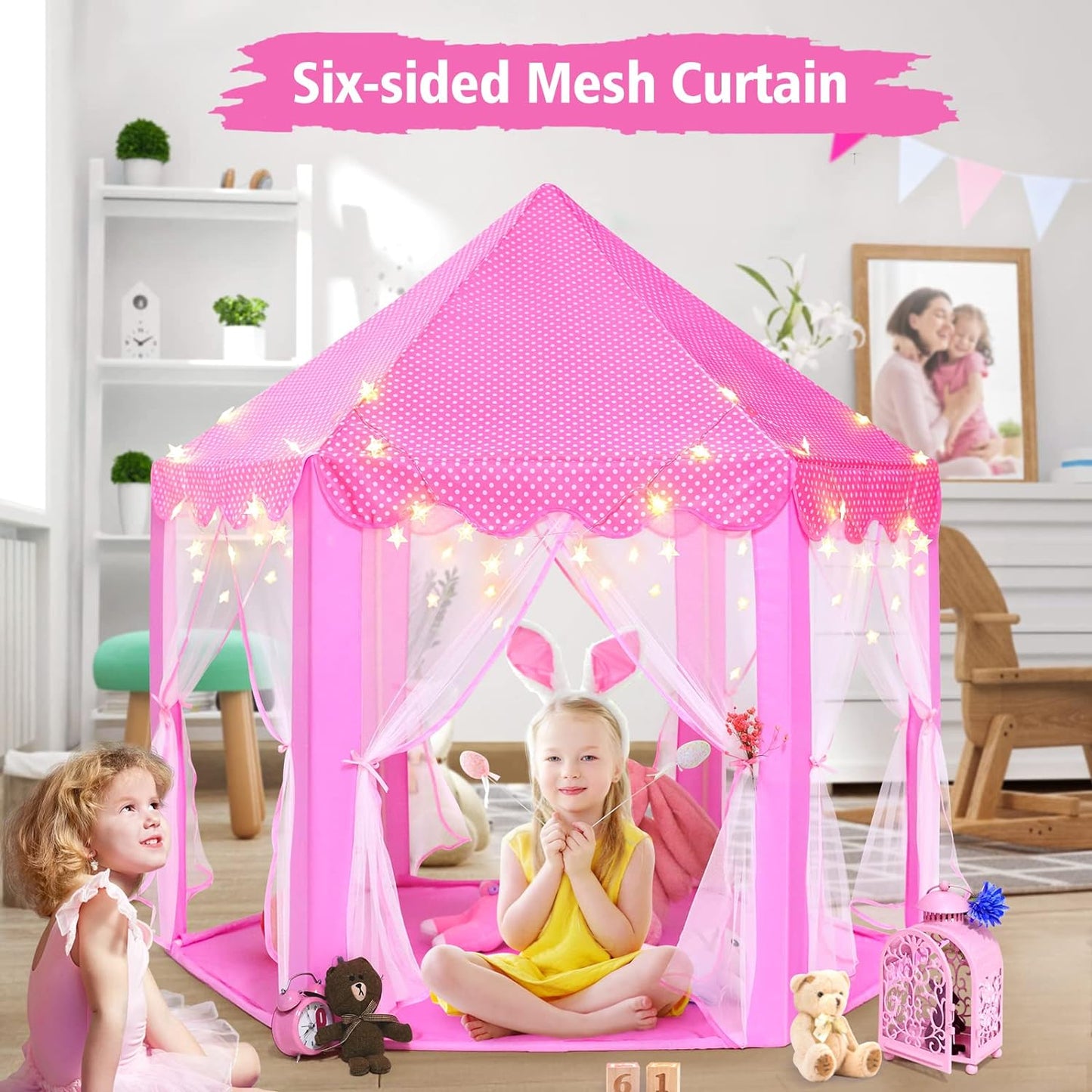 Monobeach Princess Tent Girls Large Playhouse Kids Castle Play Tent with Star Lights Toy for Children Indoor and Outdoor Games, 55'' x 53'' (DxH) Nirvana Guru