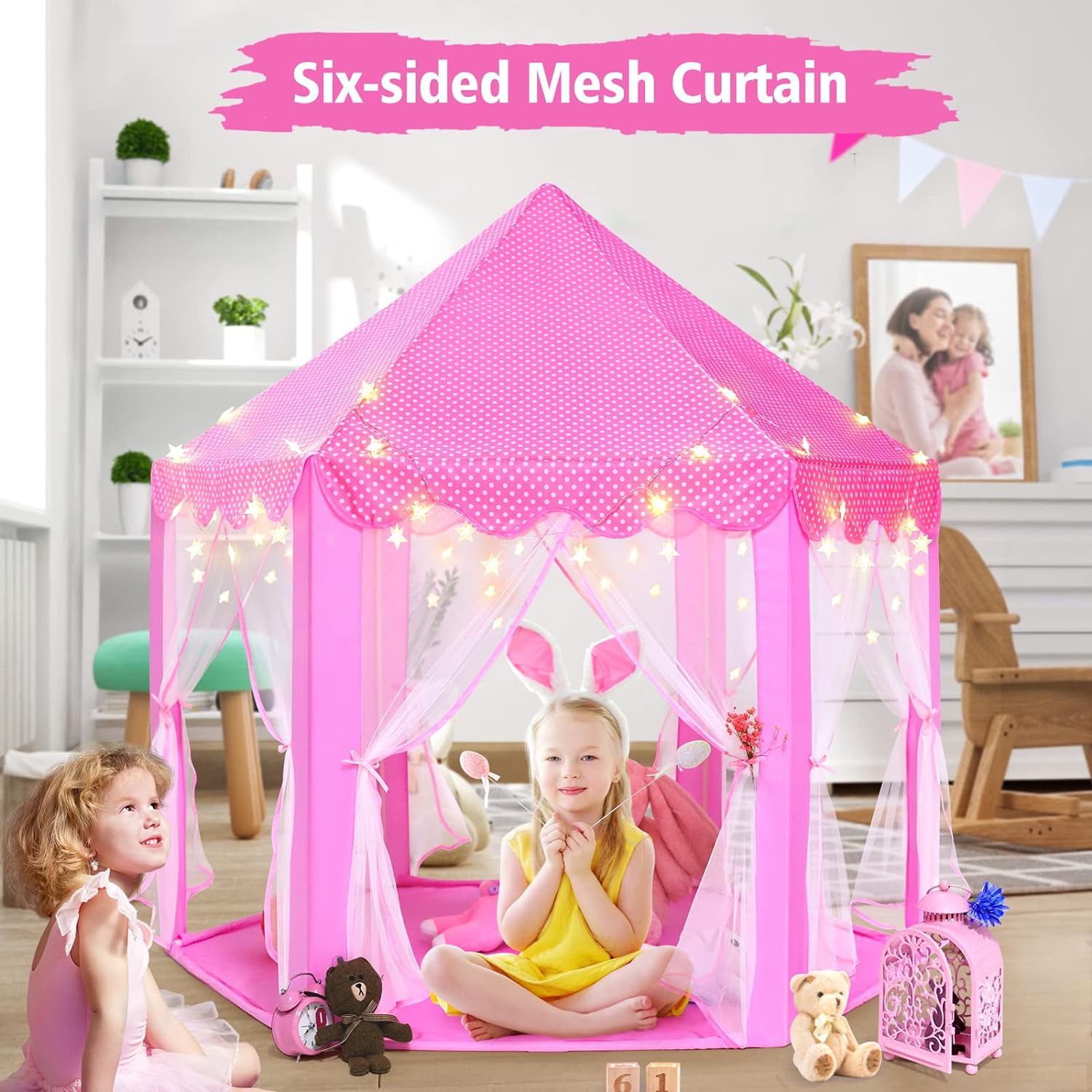 Monobeach Princess Tent Girls Large Playhouse Kids Castle Play Tent with Star Lights Toy for Children Indoor and Outdoor Games, 55'' x 53'' (DxH) Nirvana Guru