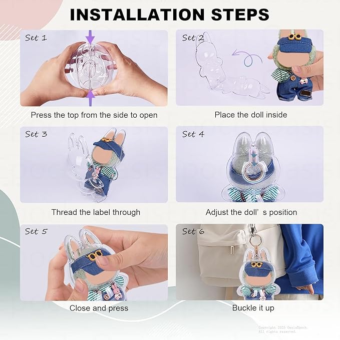 Protective Case Compatible with LABUBU Doll - Crystal-Clear Hard Display Box with Keychain & Dustproof Cover, Secure Backpack Hooks for Shelf/Outdoor Showcase (Doll Not Included)（Standing） nirvanaguru