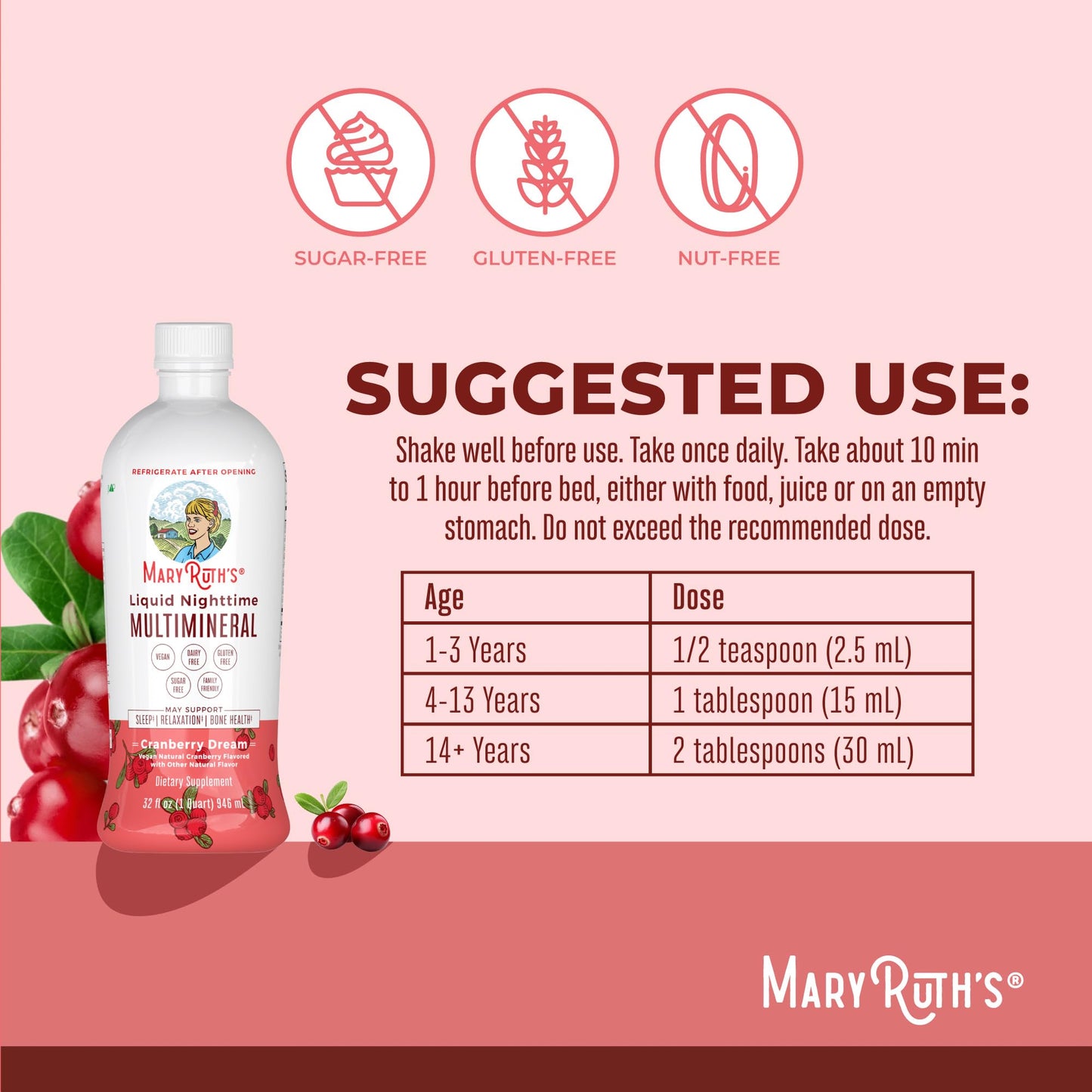 MaryRuth's Liquid Nighttime Multimineral | NO Melatonin | Bedtime Routine | Magnesium Citrate | Calcium | Zinc | Vitamin D3| Available in 4 Flavors | Vegan | Sugar Free | Gluten Free | 32 Oz - Nirvana Guru