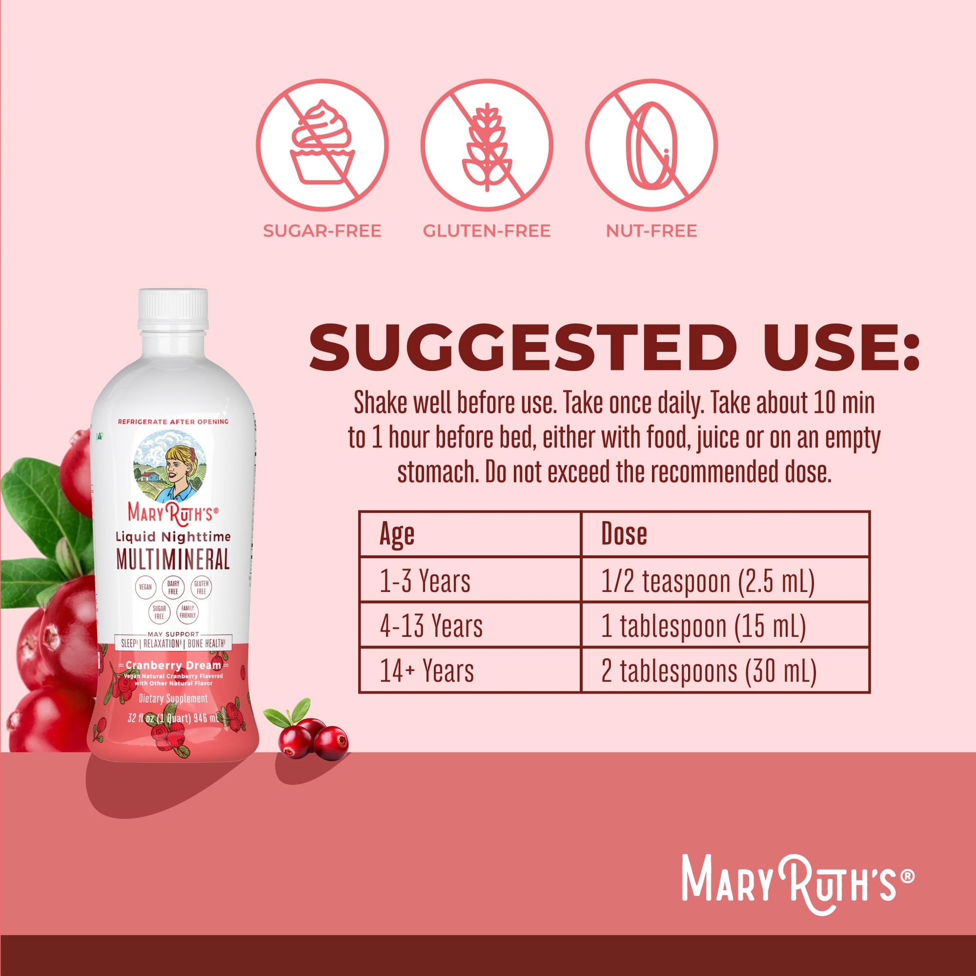 MaryRuth's Liquid Nighttime Multimineral | NO Melatonin | Bedtime Routine | Magnesium Citrate | Calcium | Zinc | Vitamin D3| Available in 4 Flavors | Vegan | Sugar Free | Gluten Free | 32 Oz - Nirvana Guru