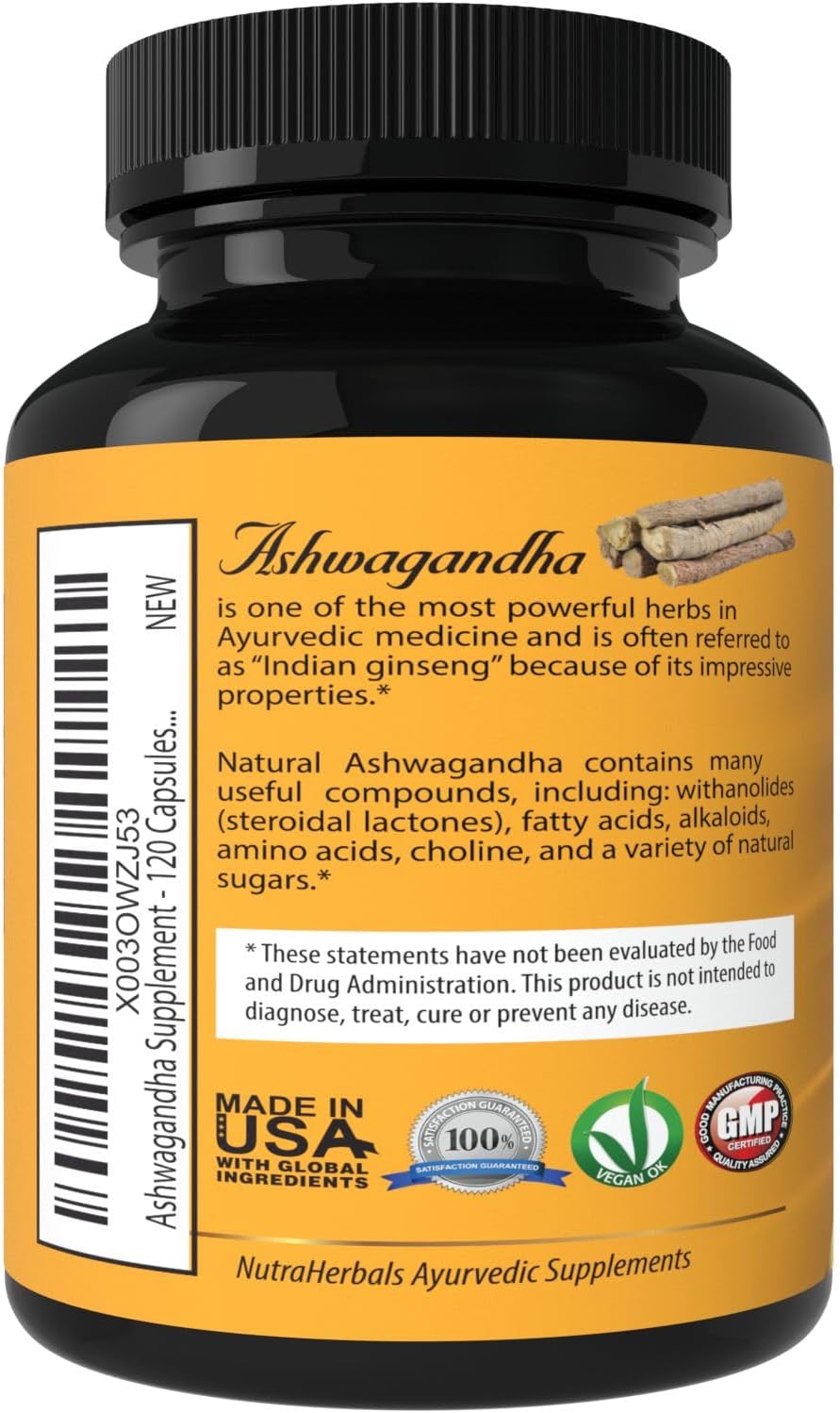 Ashwagandha Supplement Made with Premium Ashwaganda Root Powder 1200mg with Black Pepper Extract for Increased Absorption - 120 Vegi Capsules Nirvana Guru