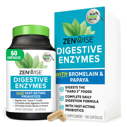 Zenwise Health Digestive Enzymes and Bromelain for Gut Health - Probiotic Multi Enzymes with Prebiotics and Probiotics for Women and Men for Digestive Health and Bloating Relief for Digestion - 45 CT Nirvana Guru