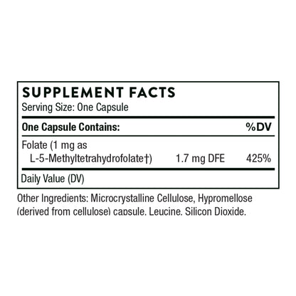 THORNE 5-MTHF - Methylfolate (Active B9 Folate) Supplement - Supports Cardiovascular Health, Fetal Development, Nerve Health, Methylation, and Homocysteine Levels* - 60 Capsules - 5-MTHF 1mg - Nirvana Guru