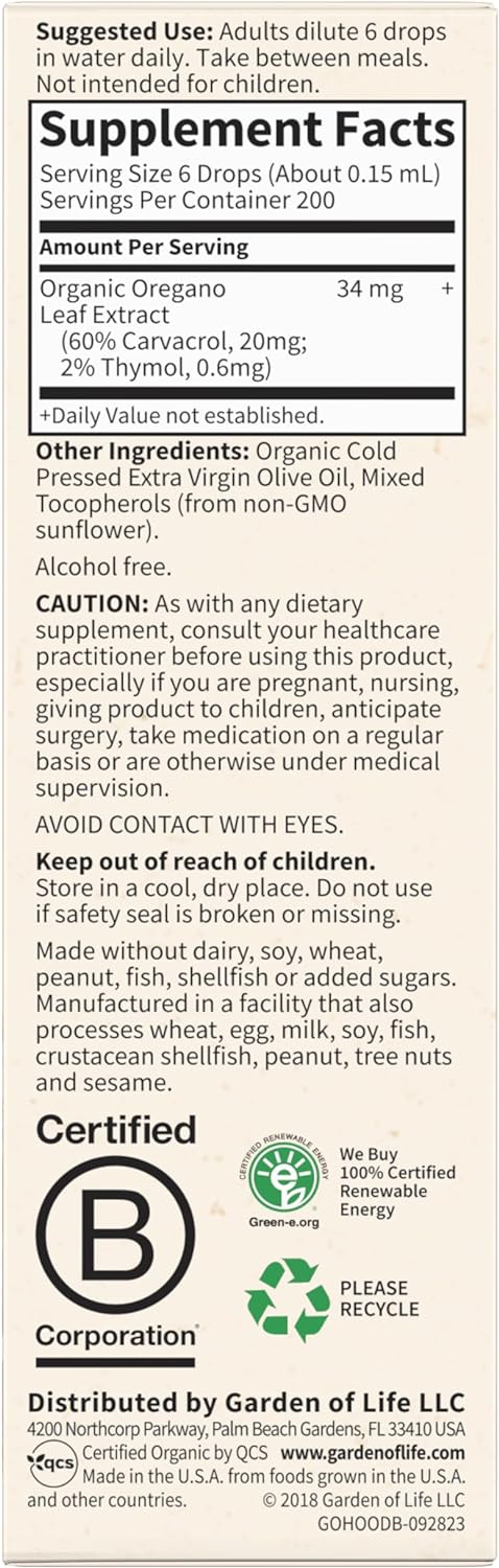 Garden of Life Organics Oil of Oregano Seasonal Drops 1fl oz (30 mL) Liquid, Concentrated Plant Based Immune Support - Alcohol-Free, Organic, Non-GMO, Vegan & Gluten Free Herbal Supplements - Nirvana Guru