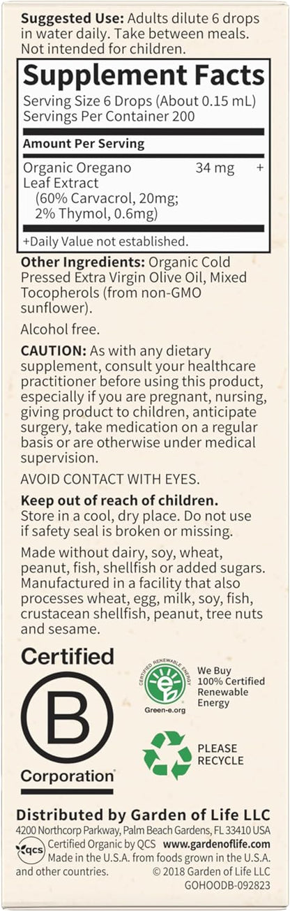 Garden of Life Organics Oil of Oregano Seasonal Drops 1fl oz (30 mL) Liquid, Concentrated Plant Based Immune Support - Alcohol-Free, Organic, Non-GMO, Vegan & Gluten Free Herbal Supplements - Nirvana Guru