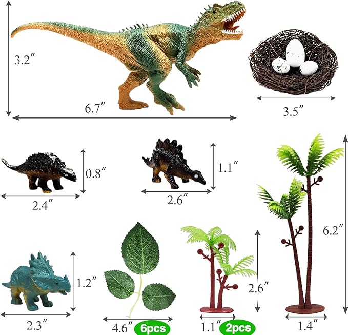 Dinosaur Themed Cake Toppers With Eggs Leaves Trees For Birthday Party , Wild Animals ,Kids Party Cake Decorations (Dinosaur-E), 26 PCS nirvanaguru