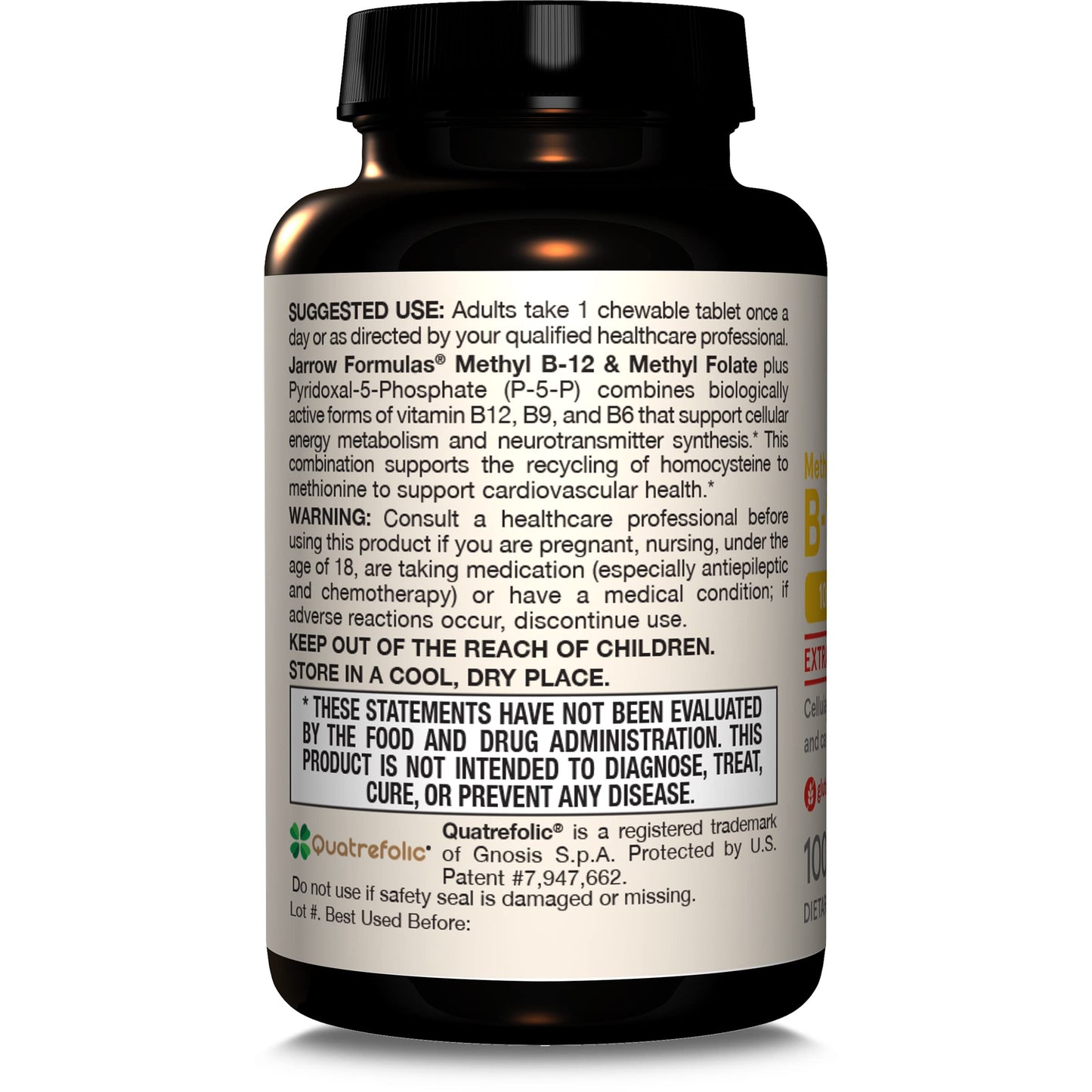 Jarrow Formulas Extra Strength Methyl B-12 1000 mcg & Methyl Folate 400 mcg + P-5-P, Dietary Supplement for Cellular Energy Metabolism and Cardiovascular Support, 100 Chewable Tablets, 100 Day Supply - Nirvana Guru