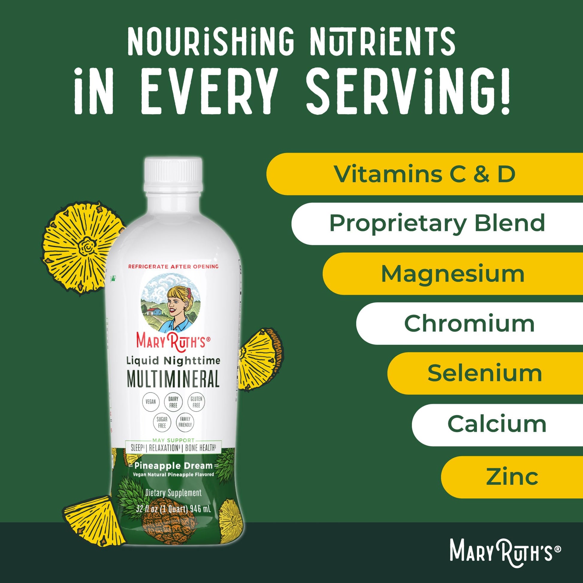 MaryRuth's Liquid Nighttime Multimineral | NO Melatonin | Bedtime Routine | Magnesium Citrate | Calcium | Zinc | Vitamin D3| Available in 4 Flavors | Vegan | Sugar Free | Gluten Free | 32 Oz - Nirvana Guru