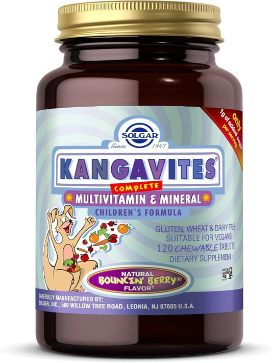 Solgar Kangavites, Bouncin’ Berry Flavor - 120 Chewable Tablets - Complete Multivitamin & Mineral Formula for Children - Vegan, Gluten Free - Nirvana Guru