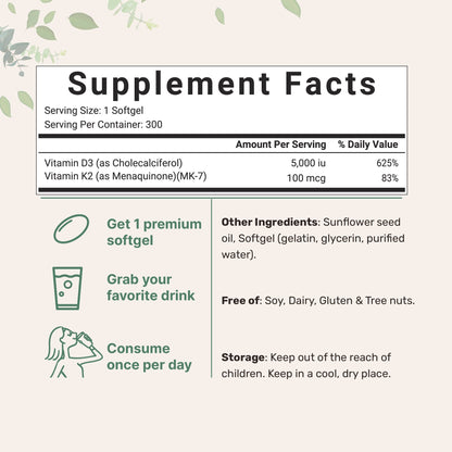 Micro Ingredients Vitamin D3 10,000 IU + K2 MK-7 200 mcg, 300 Softgels | Virgin Coconut Oil | 2-in-1 Bone, Immune & Heart Support | Easy to Swallow, Non-GMO