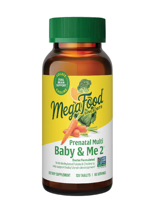 MegaFood Baby & Me 2 Prenatal Multi - Prenatal Vitamins for Women with Choline, Methyl Folate, Iron - Gluten-Free, Vegetarian, Pre Natal Multivitamin for Women - 60 Tablets, 30 Servings Nirvana Guru