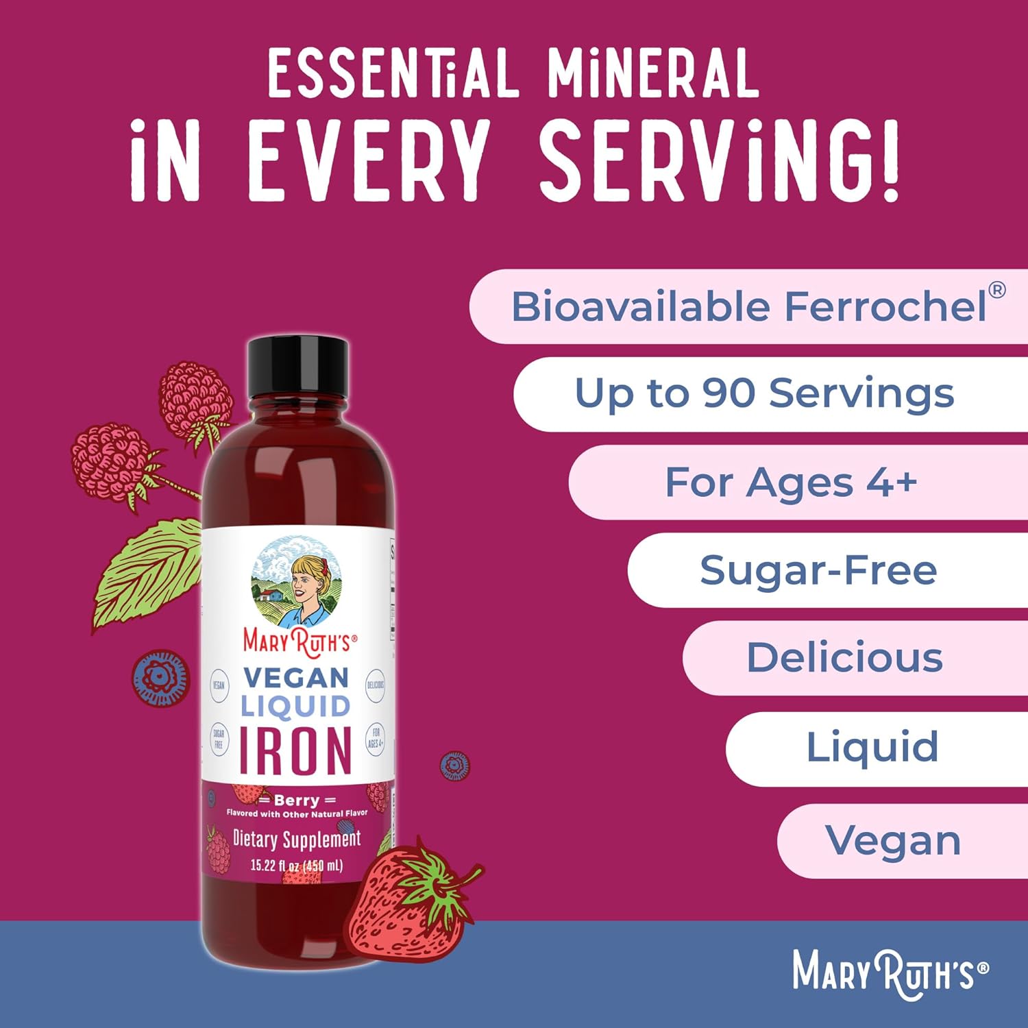 MaryRuth Organics Iron Supplement for Women Men & Kids, Liquid Iron Supplement for Women Men & Kids, Iron for Healthy Blood & Oxygen, Ages 4 & Up, Sugar Free, Vegan, Non-GMO, Gluten Free, 15.22 Fl Oz - Nirvana Guru