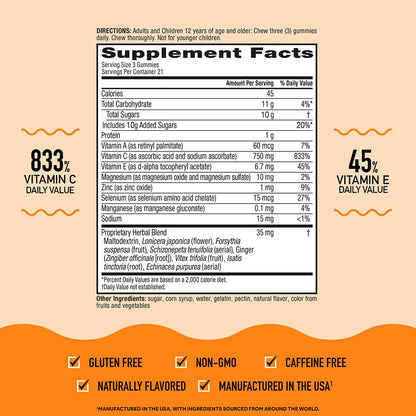 Airborne 750mg Vitamin C Immune Support Supplement Gummies for Adults, Assorted Fruit Flavor, Gluten Free Crafted Blend with Powerful Antioxidants Vitamins A C & E, 42 Gummies (2 Pack) Nirvana Guru