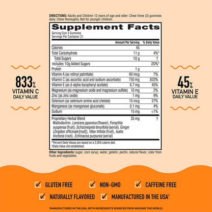 Airborne 750mg Vitamin C Immune Support Supplement Gummies for Adults, Assorted Fruit Flavor, Gluten Free Crafted Blend with Powerful Antioxidants Vitamins A C & E, 42 Gummies (4 Pack) Nirvana Guru