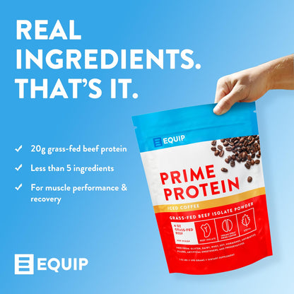 Equip Foods Prime Protein Powder | Clean, Grass Fed Beef Protein Isolate | Carnivore Protein Powder | Paleo, Keto Friendly | Gluten, Dairy Free | Helps Build & Repair Tissue | 30 Servings, Chocolate