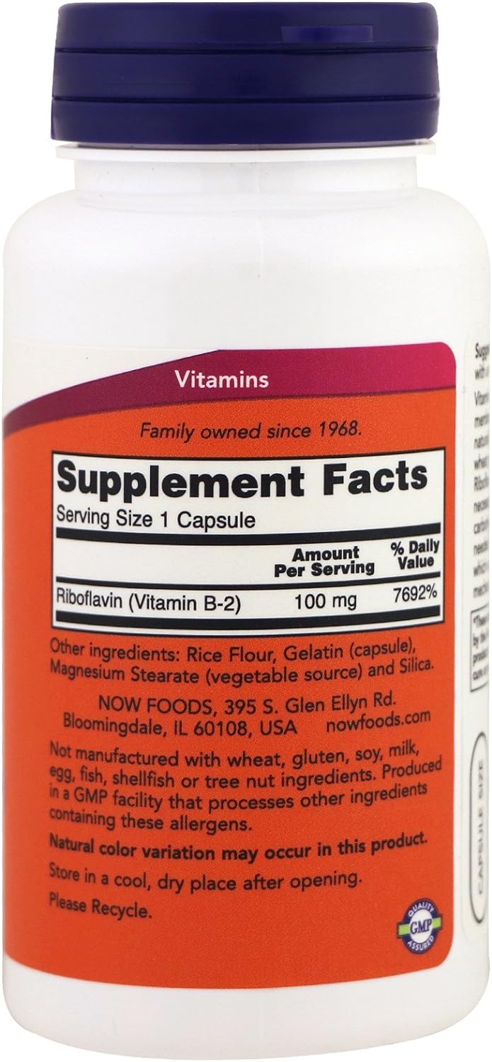 NOW Vitamin B-2 (riboflavin) 100mg, 100 Capsules (Pack of 3) - Nirvana Guru