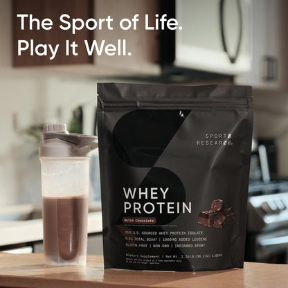 Sports Research Whey Protein - Sports Nutrition Whey Isolate Protein Powder for Lean Muscle Building & Workout Recovery - 5 lb Bag Bulk Protein Powder 25g per Serving - Dutch Chocolate, 56 Servings - Nirvana Guru