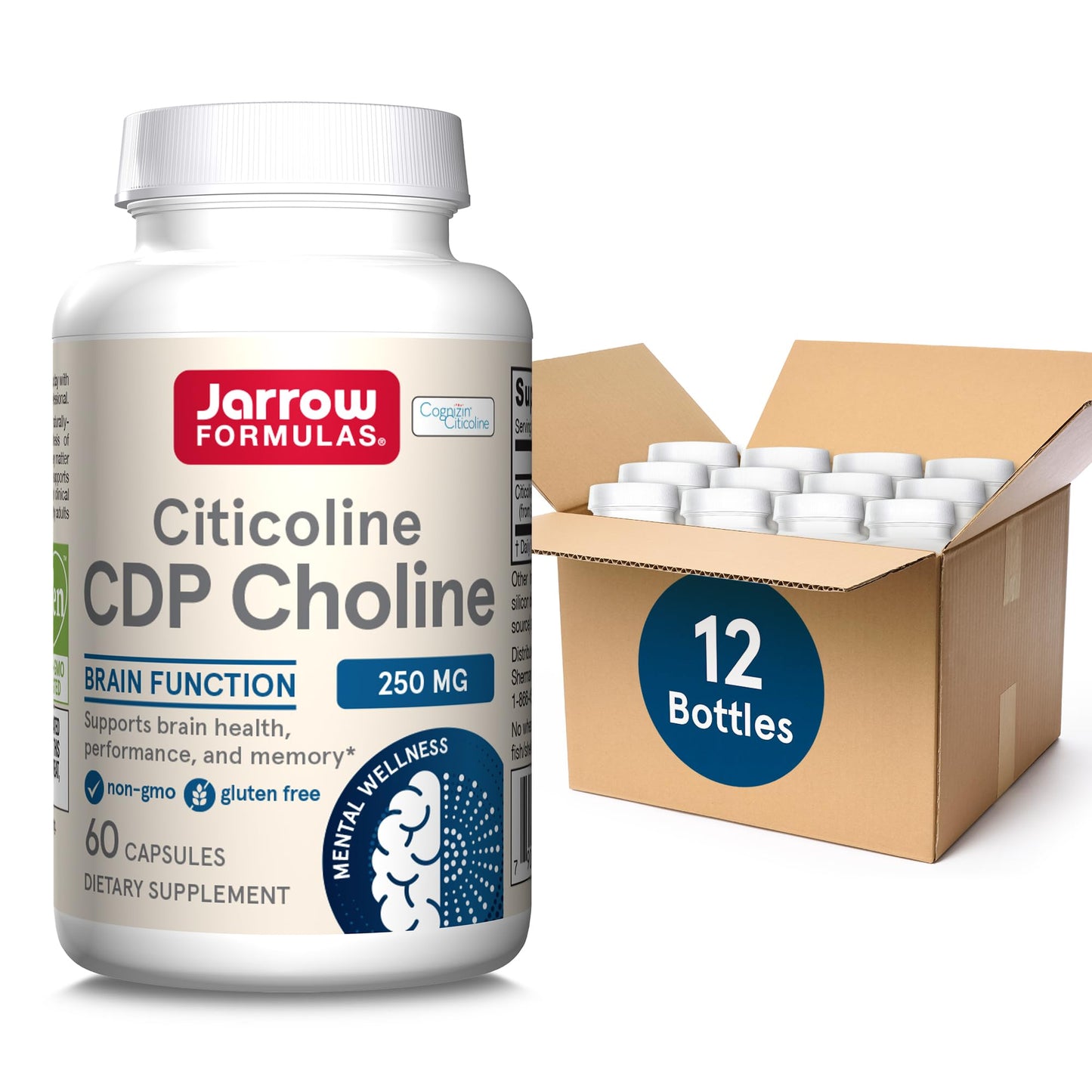 Jarrow Formulas Citicoline CDP Choline 250 MG, CDP Choline Supplement Supports Brain Health, Performance and Memory, 120 Capsules, Up to a 120 Day Supply - Nirvana Guru