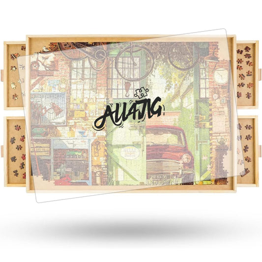 ALL4JIG 1500 Piece Rotating Puzzle Board with Drawers and Cover,25"x34"Portable Wooden Jigsaw Puzzle Table for Adults Portable,Lazy Susan Spinning Puzzle Boards Birthday Gift for mom Nirvana Guru