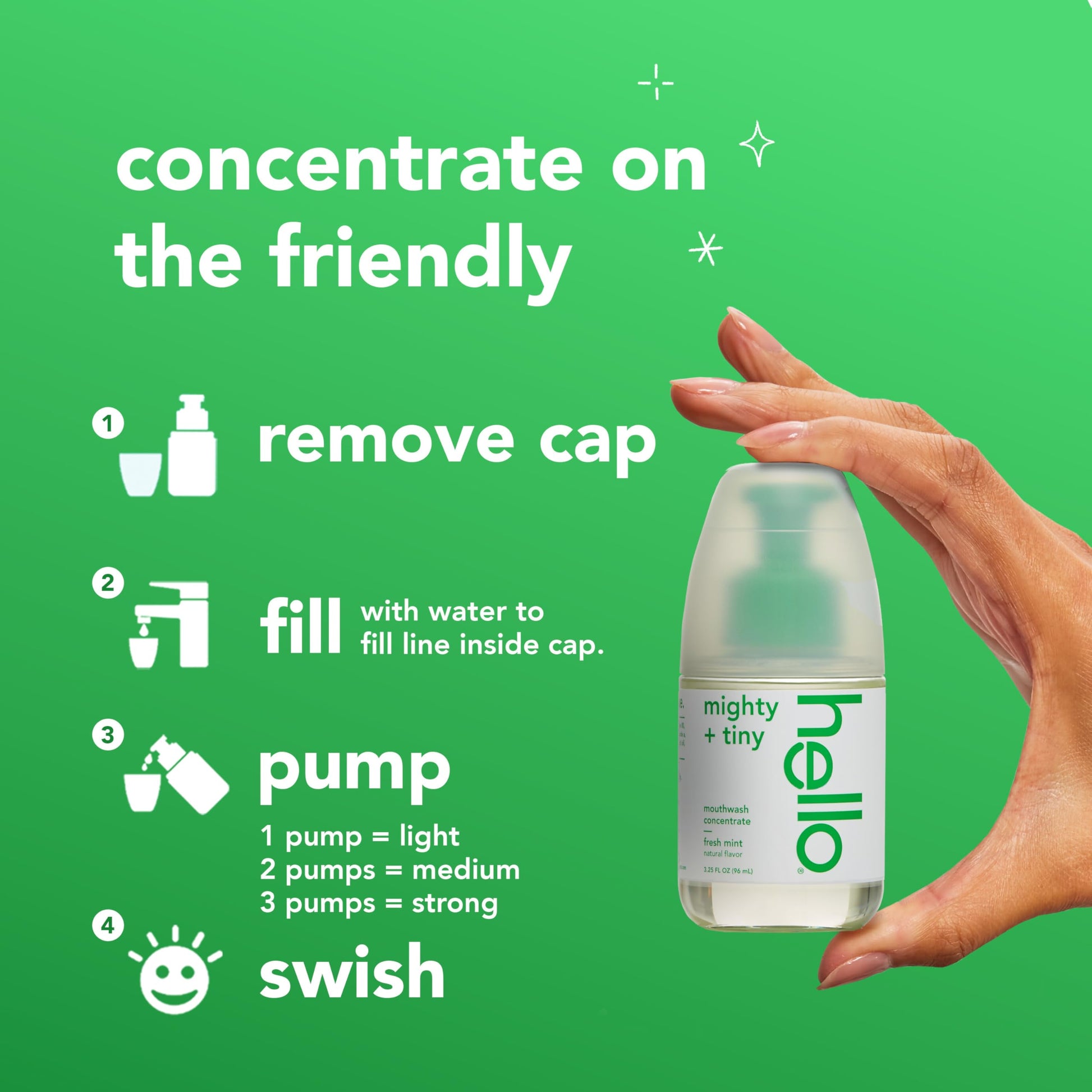Hello Fresh Mint Mouthwash Concentrate, Alcohol Free for Bad Breath, Travel Size Mouthwash Made with Coconut Oil and Tea Tree Oil, Helps Freshen Breath, 2 Pack, 3.25 Oz Pump Bottles Nirvana Guru