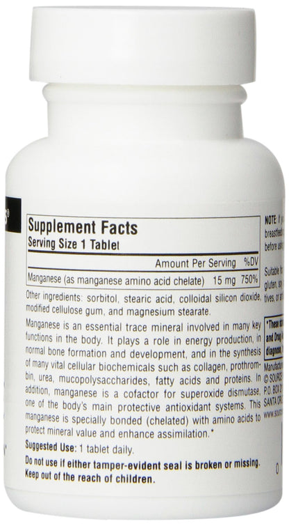 Source Naturals Manganese, Amino Acid Chelate - Supports Energy Production - 250 Tablets Nirvana Guru
