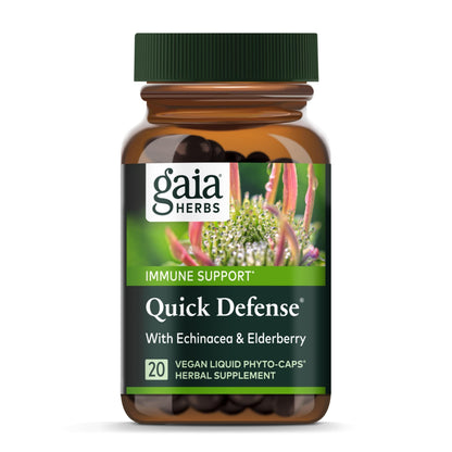 Gaia Herbs Quick Defense - Fast-Acting Immune Support Supplement for Use at Onset of Symptoms - with Echinacea, Black Elderberry, Ginger & Andrographis - 80 Vegan Liquid Phyto-Capsules (8-Day Supply) - Nirvana Guru