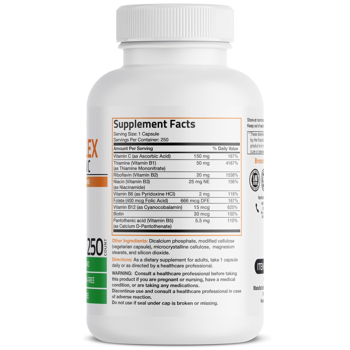 Bronson Vitamin B Complex with Vitamin C - Immune Health, Energy Support & Nervous System Support - Non-GMO, 250 Vegetarian Capsules Nirvana Guru